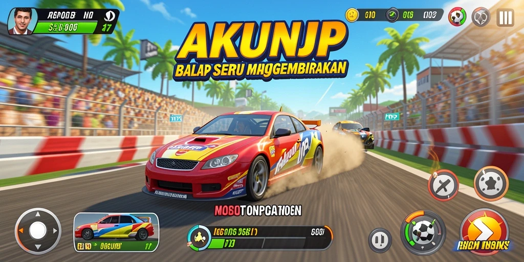 Tampilan gameplay AKUNJP dengan aksi balap yang intens.