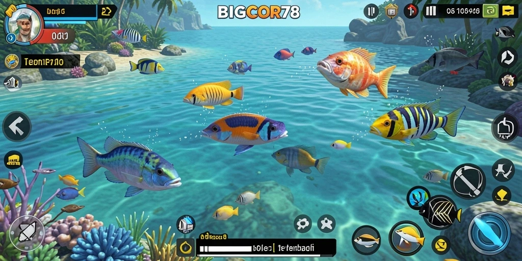 Screenshot utama <strong>BIGCOR78</strong> menampilkan aksi seru menembak ikan.
