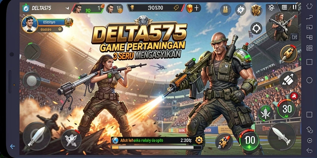 Tampilan gameplay DELTA575 yang penuh warna dan menantang.
