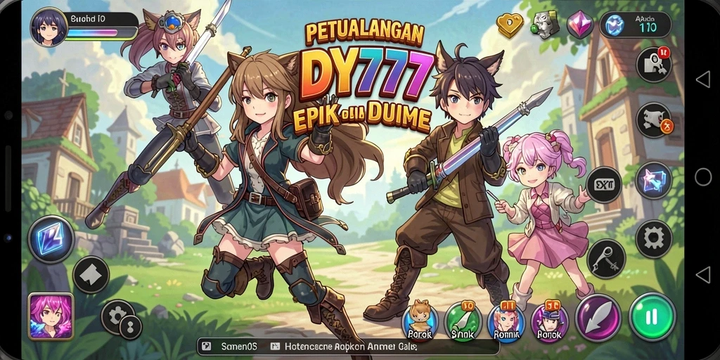 Screenshot gameplay DY777 menampilkan karakter anime yang beraksi.