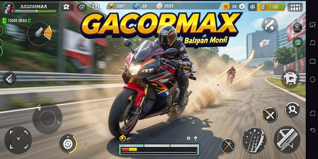 Tampilan gameplay seru saat balapan motor GACORMAX.
