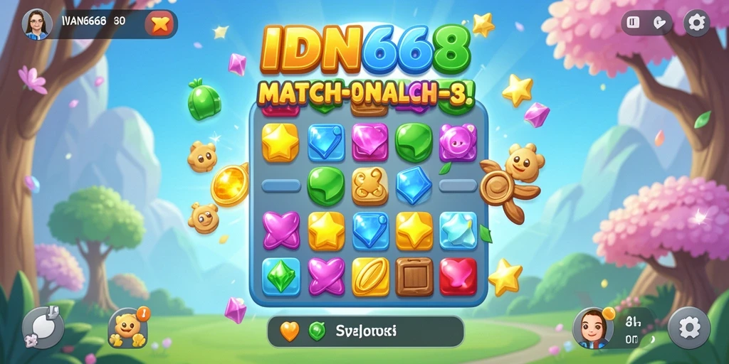 Screenshot IDN668 menunjukkan gameplay menarik dalam genre Match-3.