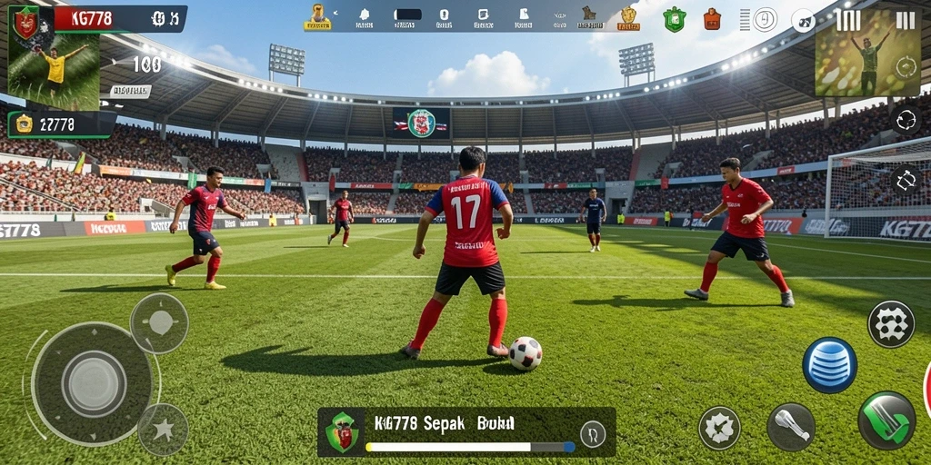 Screenshot dari gameplay KG778 yang menampilkan aksi sepak bola nyata.