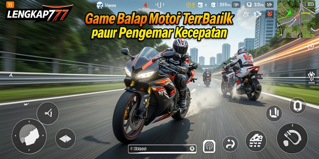 Tampilan gameplay mencengangkan dari LENGKAP777 dengan motor balap.
