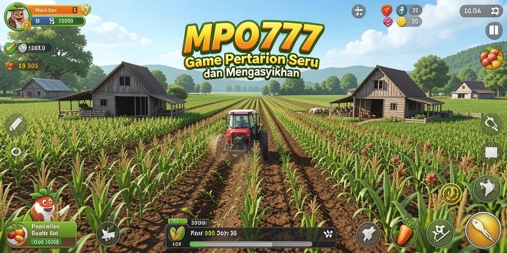 Tampilan gameplay <strong>MPO777</strong> menunjukkan kebun yang subur dan berwarna-warni.
