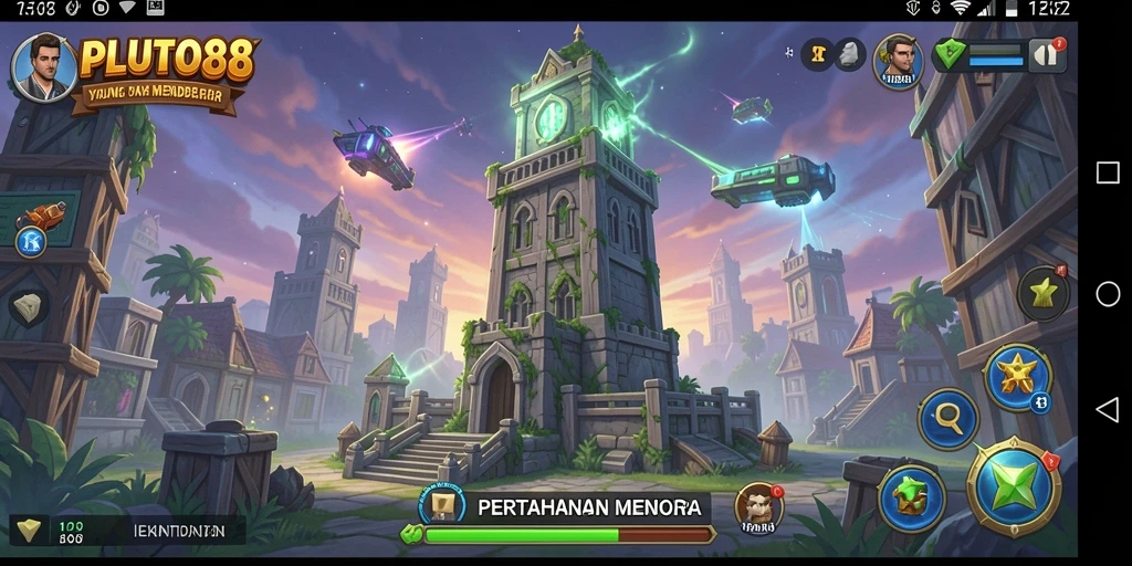 Tampilan seru dari gameplay PLUTO88 Tower Defense.