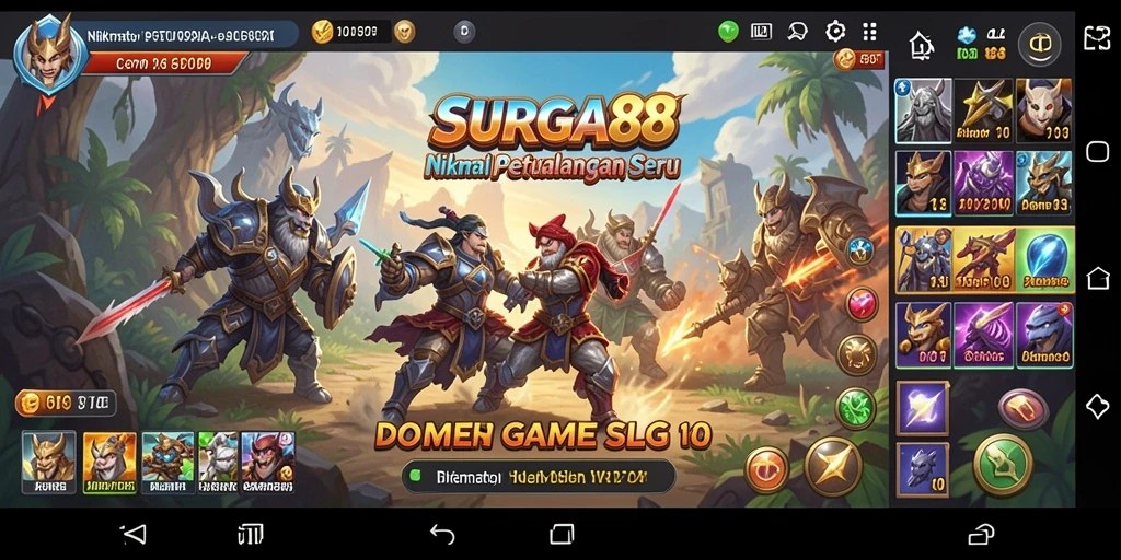 Tangkapan layar menunjukkan aksi seru dalam game SLG SURGA88.