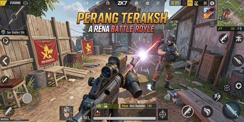 Tampilan permainan ZK7 yang intens dalam mode Battle Royale.